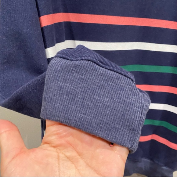 Wildfox Oversized Striped Casual Fleece Lined Crew Neck Pull Over Sweater Navy X - Picture 4 of 7